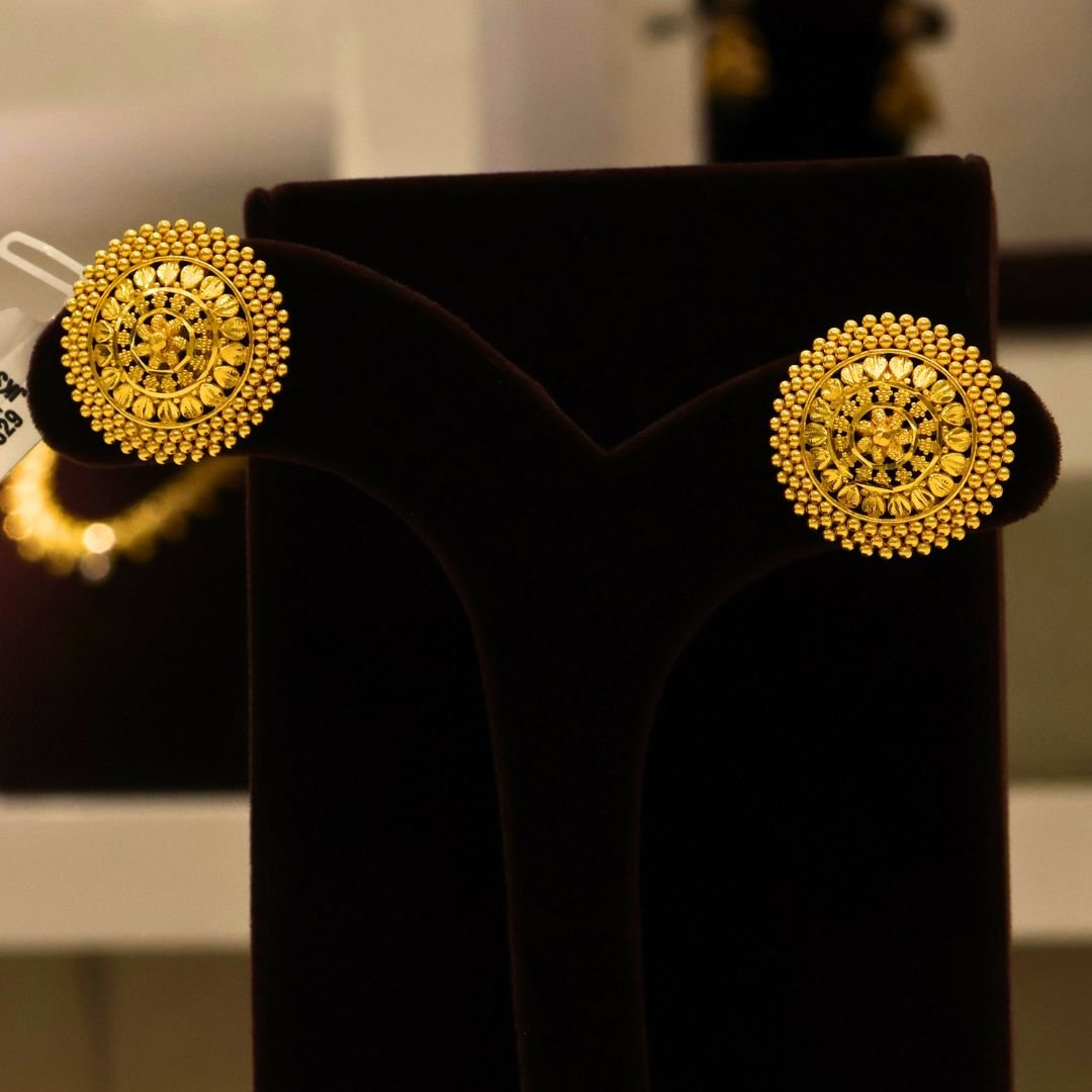 22KT Gold Kolkata Pattern Earrings (HUID Hallmarked) – Premium Traditional Collection (9.92g)