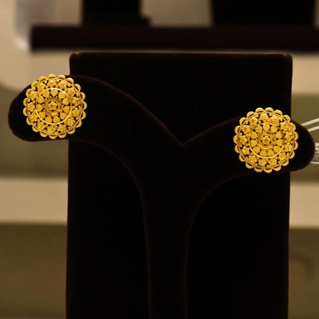 22KT Gold Kolkata Pattern Earrings (HUID Hallmarked) – Elegant Traditional Collection (7.82g)