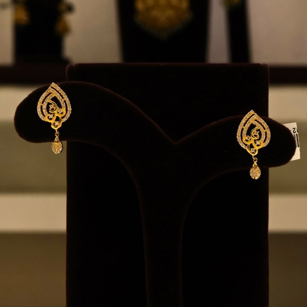 22KT Gold Stone Casting Earrings (HUID Hallmarked) – Elegant Lightweight Collection (4.66g)