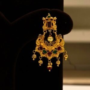 22KT Gold Multi-Stone Earrings (HUID Hallmarked) – Elegant Traditional Collection (8.99g)