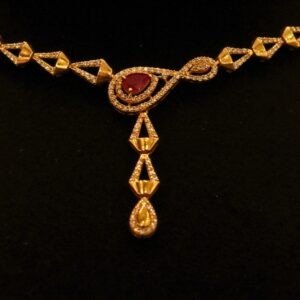 22KT Gold Stone Necklace with Casting Work (HUID Hallmarked) – Elegant Lightweight Collection (10.30g)