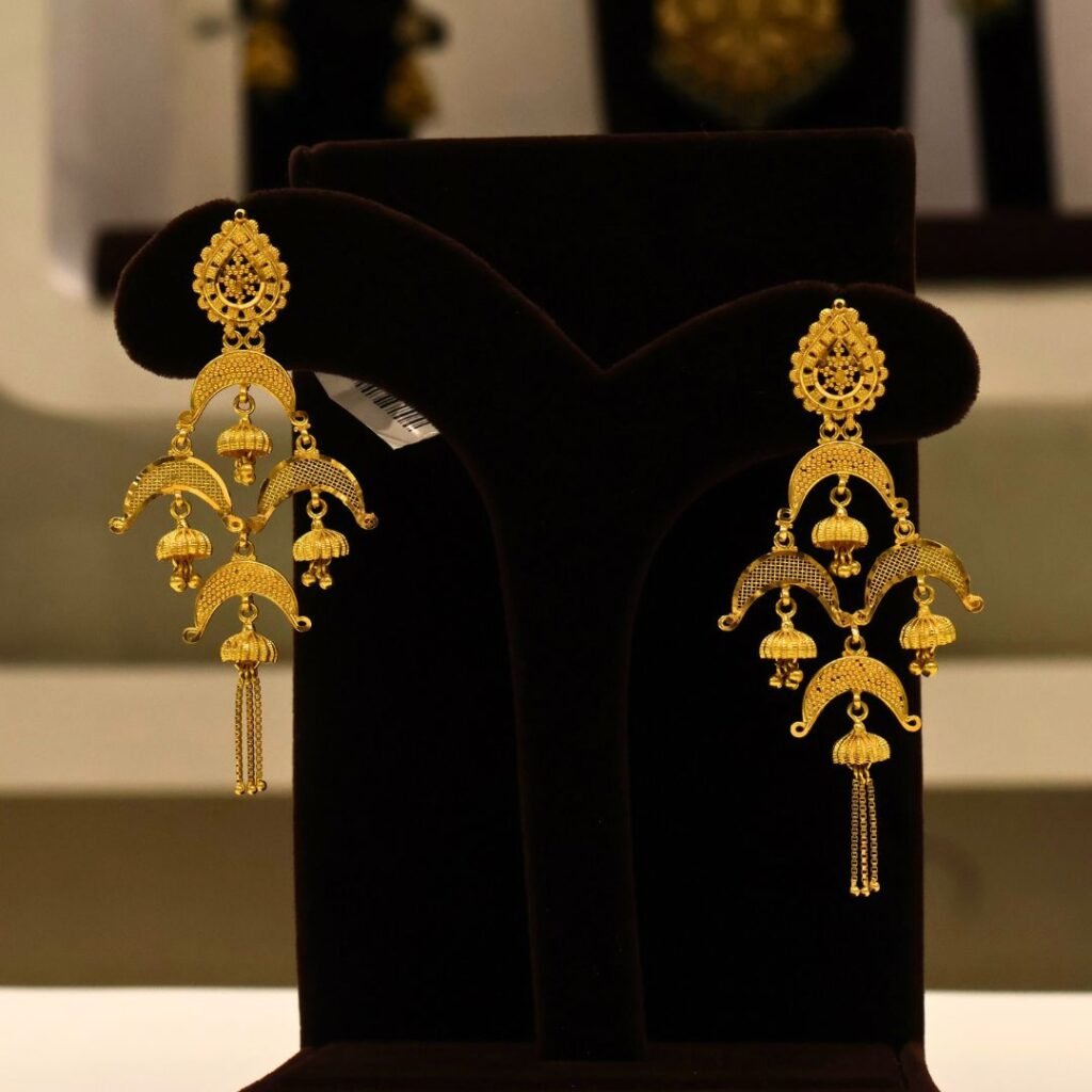 22KT Gold Kolkata Design Earrings (HUID Hallmarked) – Premium Traditional Collection (15.82g)