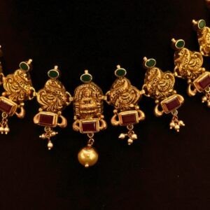 22KT Gold Antique Peacock Multi-Stone Necklace (HUID Hallmarked) – Elegant Traditional Collection (29.08g)