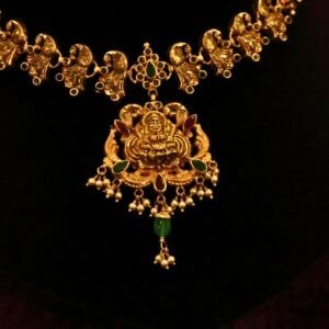 22KT Gold Antique Multi-Stone Necklace (HUID Hallmarked) – Elegant Traditional Collection (17.23g)