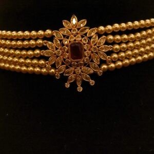 22KT Gold Pearl Choker Necklace (HUID Hallmarked) – Lightweight Elegant Collection (3.14g Gold)