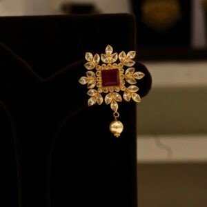 22KT Gold Stone Work Earrings (HUID Hallmarked) – Elegant Traditional Collection (6.02g Gold)