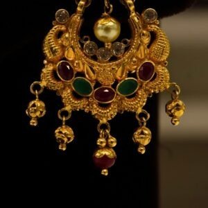 22KT Gold Multi-Stone Earrings (HUID Hallmarked) – Elegant Traditional Collection (8.99g)