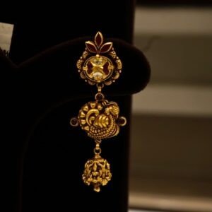 22KT Gold Antique Kundan Work Earrings (HUID Hallmarked) – Elegant Traditional Collection (12.76g)