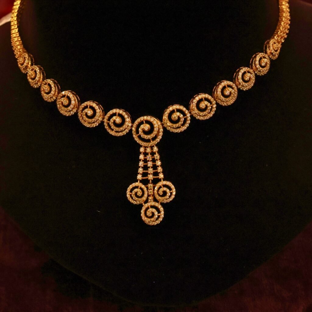22KT Gold Stone Necklace with Casting Work (HUID Hallmarked) – Elegant Traditional Collection (22.10g)