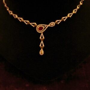 22KT Gold Stone Necklace with Casting Work (HUID Hallmarked) – Elegant Lightweight Collection (10.30g)