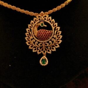 22KT Gold Peacock Chain Necklace with Stone Casting Work (HUID Hallmarked) – Elegant Traditional Collection (20.08g)