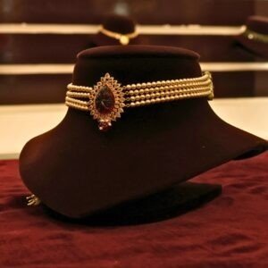 22KT Gold Pearl Choker Necklace (HUID Hallmarked) – Lightweight Elegant Collection (3.53g Gold)