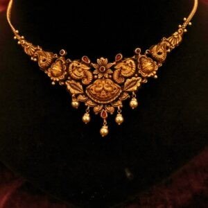 22KT Gold Antique Peacock Necklace (HUID Hallmarked) – Elegant Traditional Collection (8.48g)