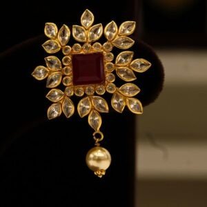 22KT Gold Stone Work Earrings (HUID Hallmarked) – Elegant Traditional Collection (6.02g Gold)