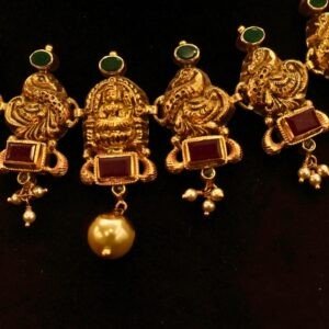 22KT Gold Antique Peacock Multi-Stone Necklace (HUID Hallmarked) – Elegant Traditional Collection (29.08g)