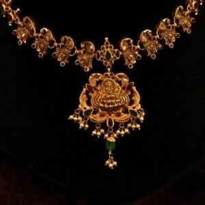 22KT Gold Antique Multi-Stone Necklace (HUID Hallmarked) – Elegant Traditional Collection (17.23g)