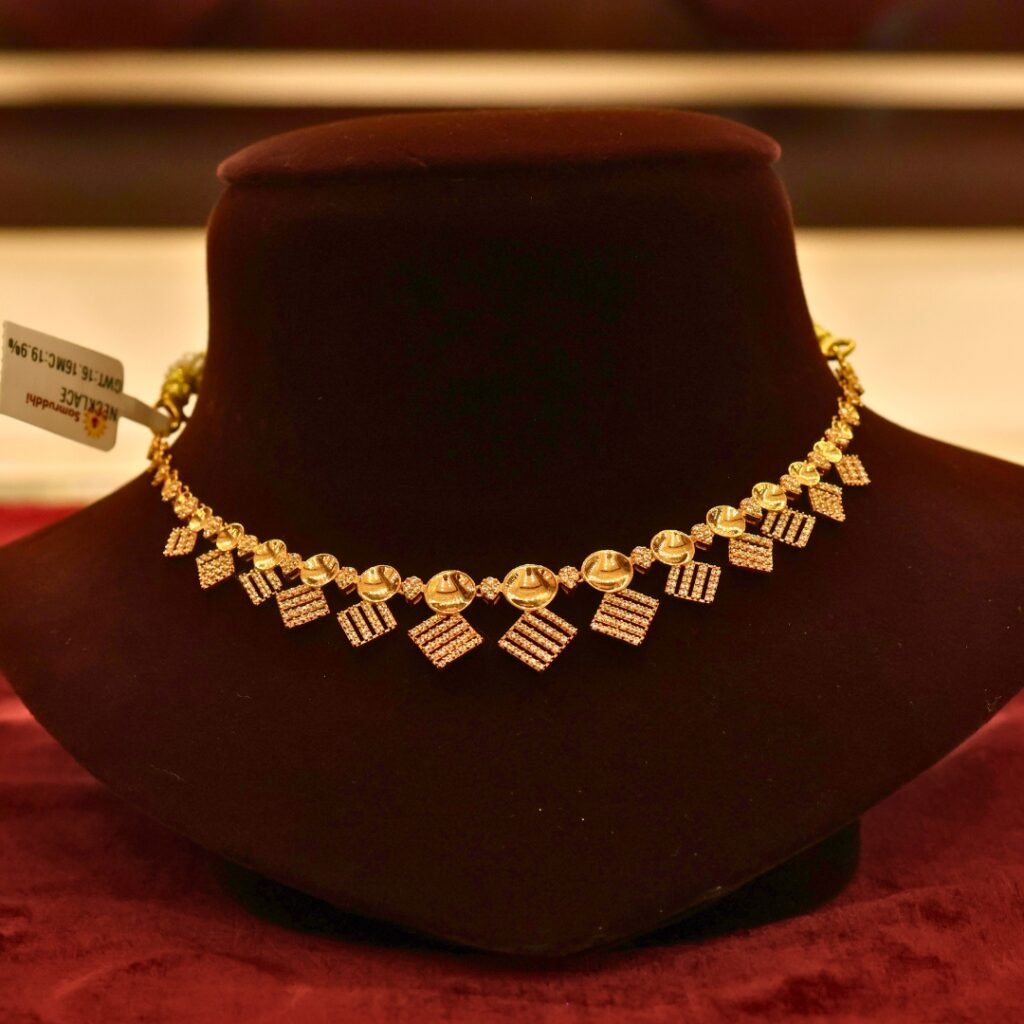 22KT Gold Stone Necklace with Casting Work (HUID Hallmarked) – Elegant Traditional Collection (16.16g)
