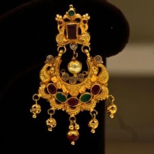 22KT Gold Multi-Stone Earrings (HUID Hallmarked) – Elegant Traditional Collection (8.99g)