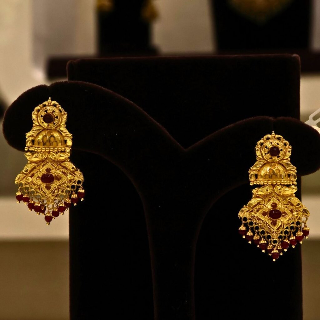 22KT Gold Bombay Pattern Earrings (HUID Hallmarked) – Premium Traditional Collection (13.50g)