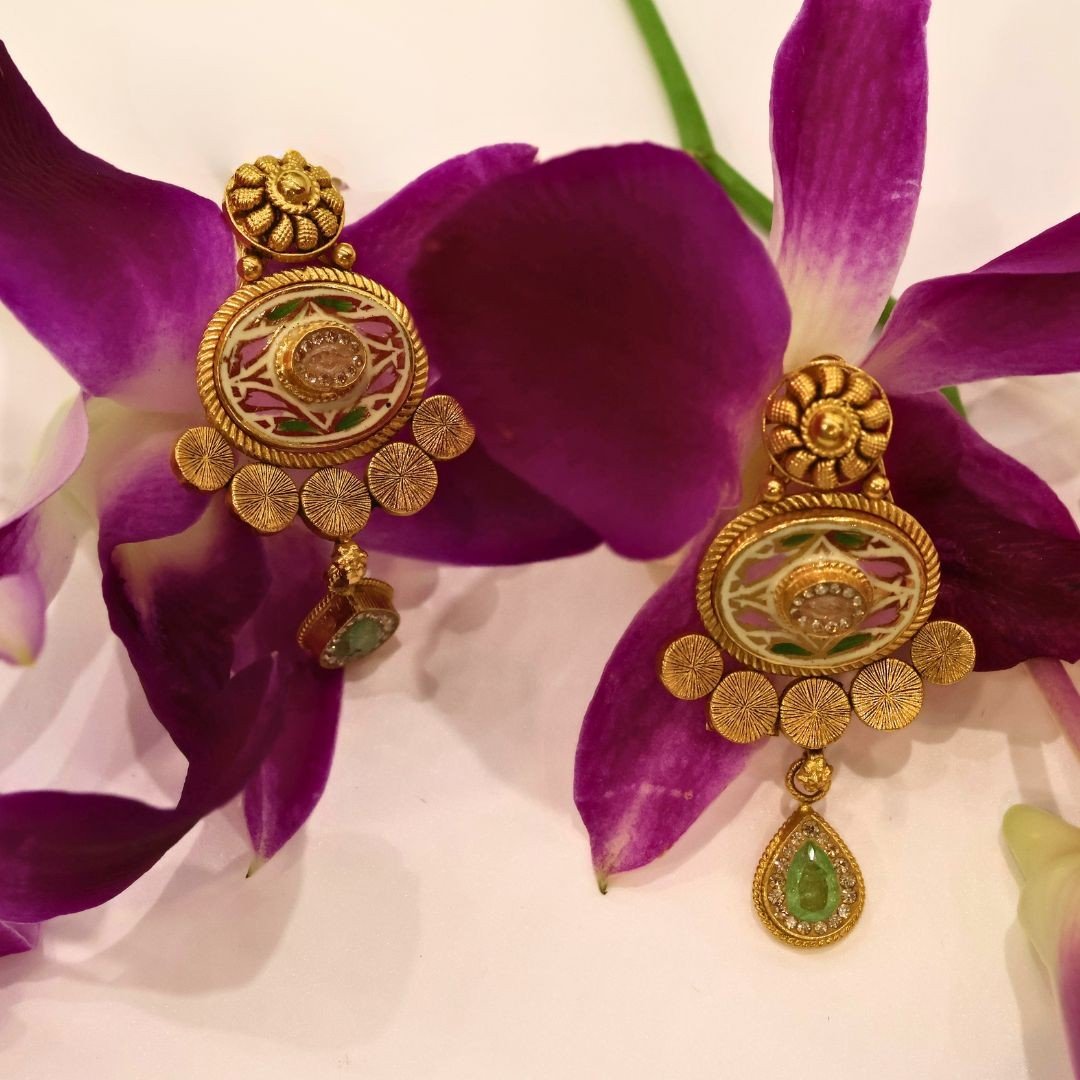 22KT Gold Vintage Design Earrings (HUID Hallmarked) – Premium Traditional Collection (12.66g)
