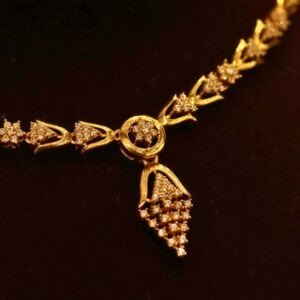 22KT Gold Stone Necklace with Casting Work (HUID Hallmarked) – Elegant Lightweight Collection (12.77g)