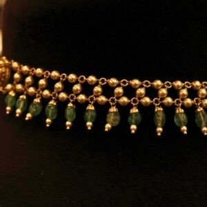 22KT Gold Antique Necklace with Green Beads & Pearl Work (HUID Hallmarked) – Elegant Traditional Collection (12.85g Gold)