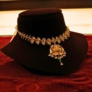 22KT Gold Antique Multi-Stone Necklace (HUID Hallmarked) – Elegant Traditional Collection (17.23g)
