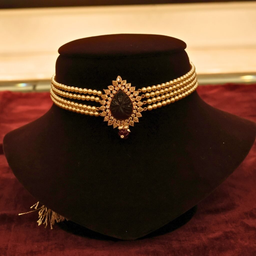 22KT Gold Pearl Choker Necklace (HUID Hallmarked) – Lightweight Elegant Collection (3.53g Gold)