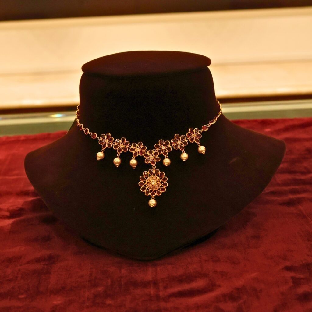 22KT Gold Lightweight Stone Necklace (HUID Hallmarked) – Daily Wear Elegant Collection (5.92g)
