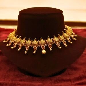 22KT Gold Antique Multi-Stone Necklace (HUID Hallmarked) – Elegant Traditional Collection (33.40g)