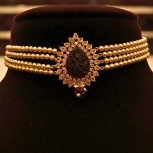 22KT Gold Pearl Choker Necklace (HUID Hallmarked) – Lightweight Elegant Collection (3.53g Gold)