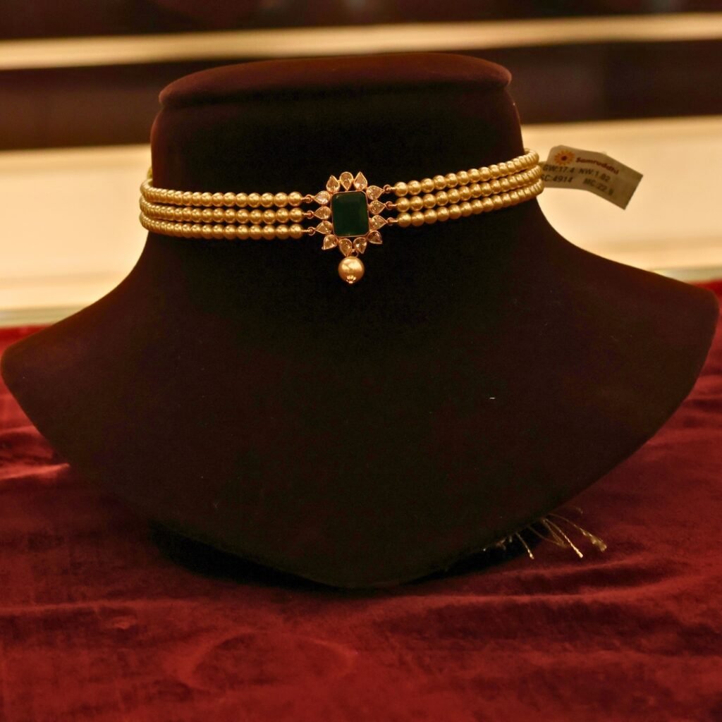22KT Gold Pearl Choker Necklace (HUID Hallmarked) – Lightweight Elegant Collection (1.02g Gold)
