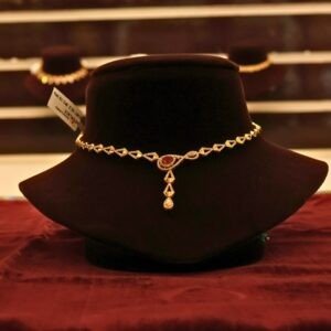 22KT Gold Stone Necklace with Casting Work (HUID Hallmarked) – Elegant Lightweight Collection (10.30g)