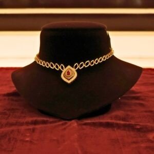 22KT Gold Stone Necklace with Casting Work (HUID Hallmarked) – Elegant Traditional Collection (15.57g)