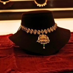 22KT Gold Antique Multi-Stone Necklace (HUID Hallmarked) – Elegant Traditional Collection (17.23g)